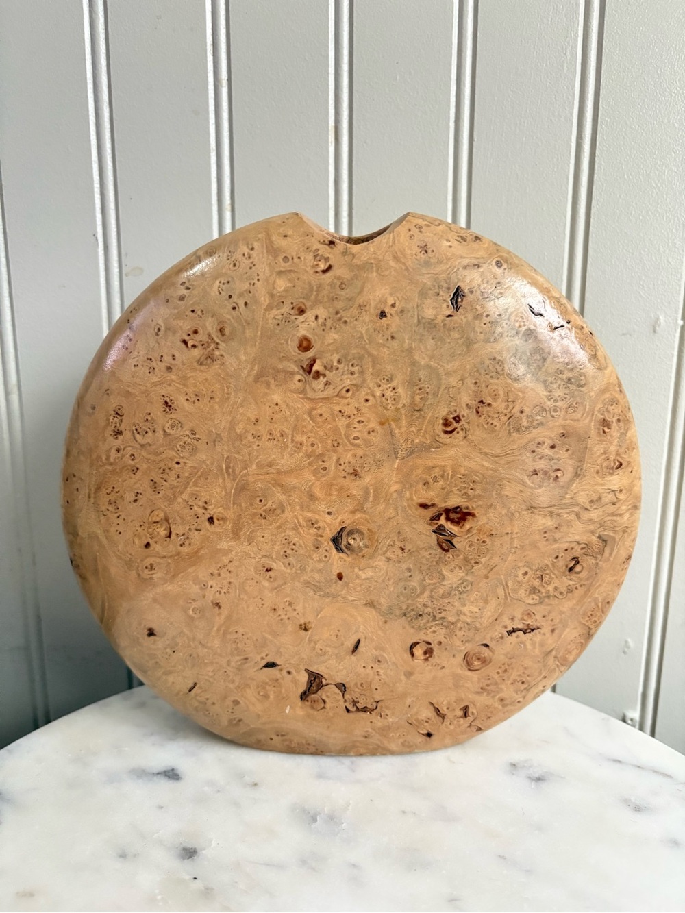 Vintage Warren Vienneau Maple Wood Burl Ikebana Round Disc Vase circa 1990 VTG